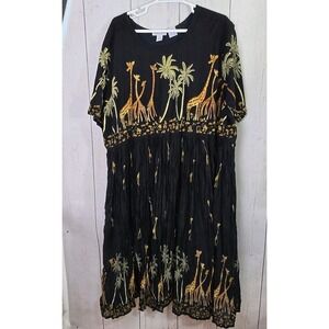 Woman Within Sz 5X African Animal Print Maxi Crinkle Dress Short Sleeve